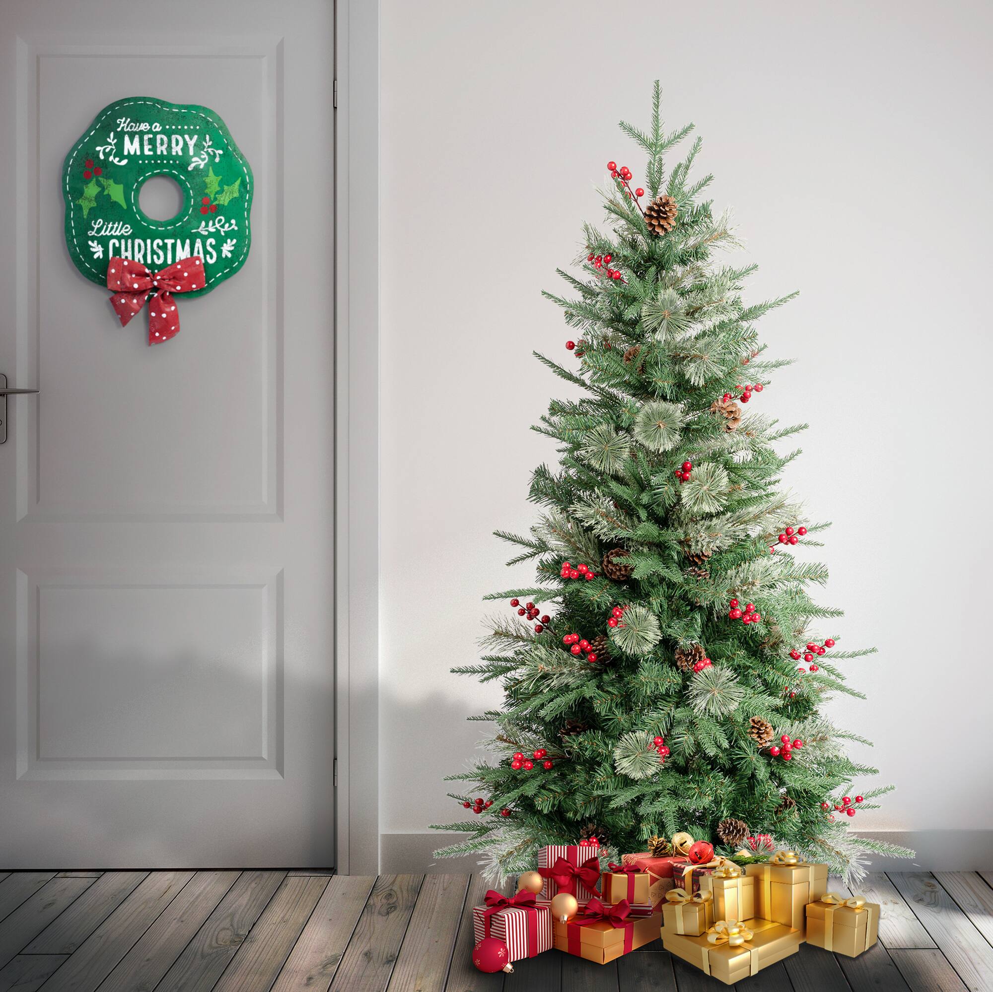 4.5ft. Unlit Virginia Pine with Berries & Pinecones Artificial Christmas Tree